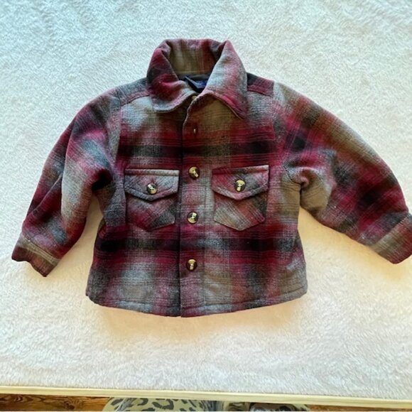 Lil Hickory Burgundy & Black Plaid Shirt with Quilted Lining- Size 6 M - Picture 5 of 8